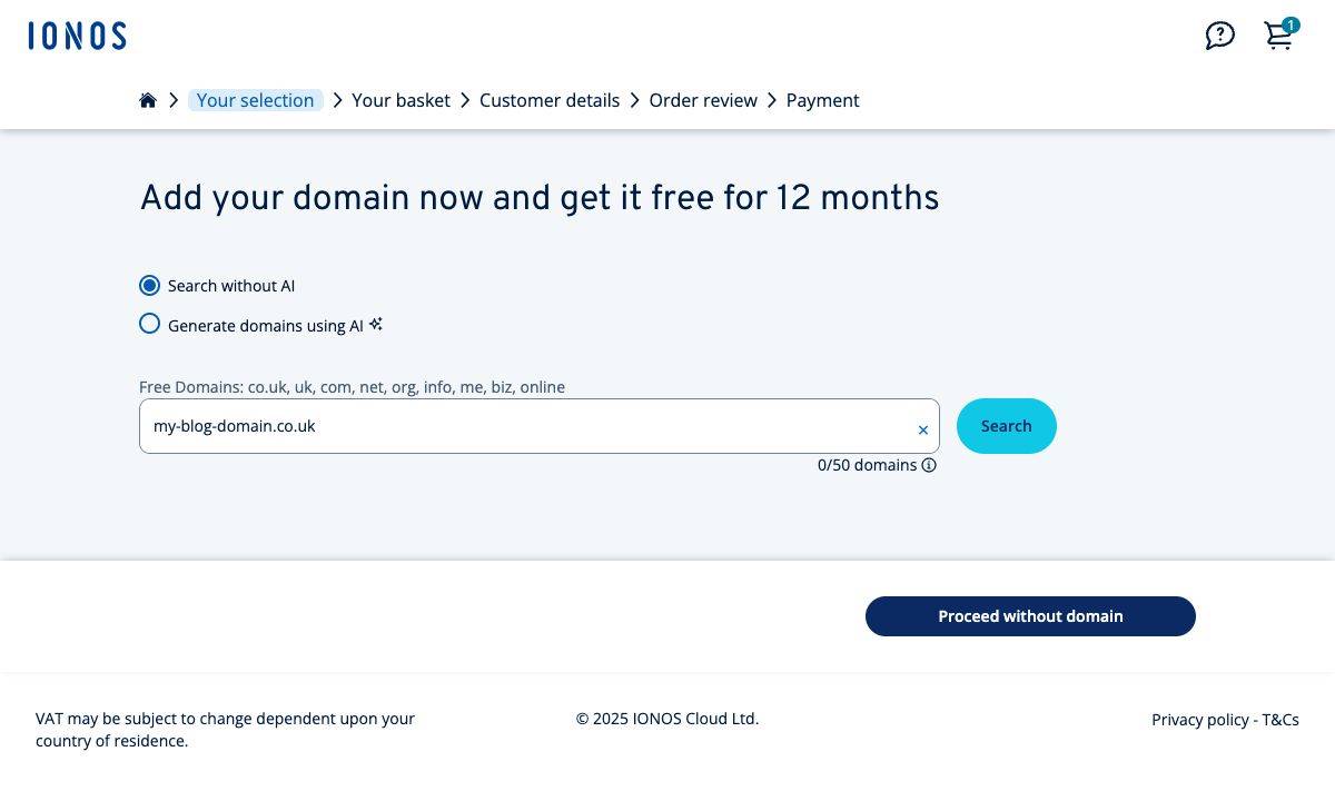 IONOS Domain search